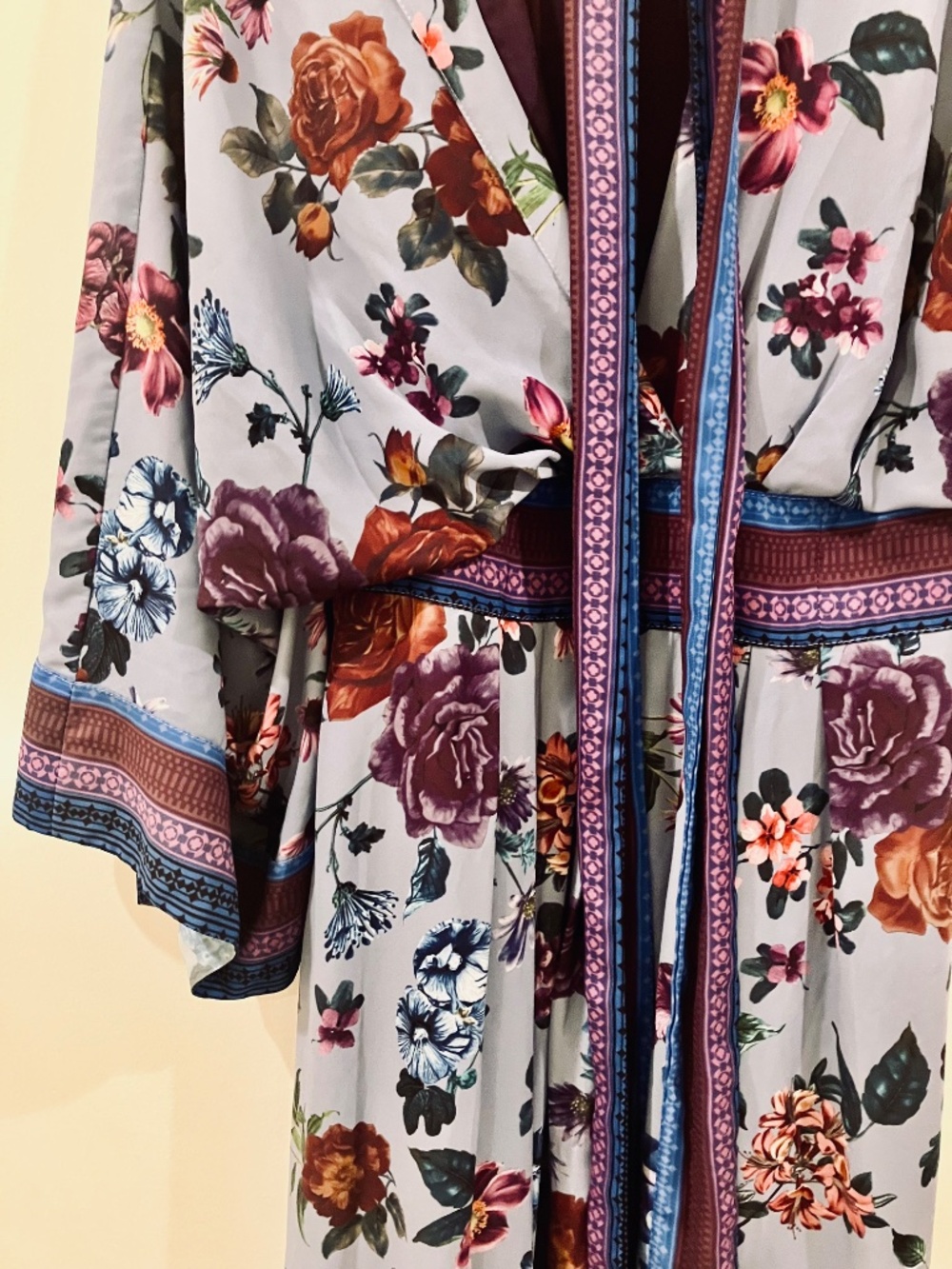 Elegant Purple Floral Gown Wayward Fancies Pockets Kimono Sleeves M